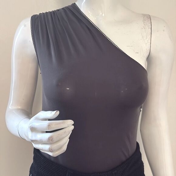 NWOT Miaou Jade Grey Black Jersey One-Shoulder Bodysuit Revolve FWRD Shopbop - Picture 3 of 6
